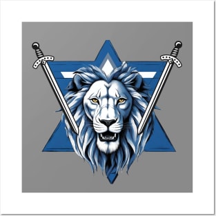 Star of David lion with iron swords Posters and Art